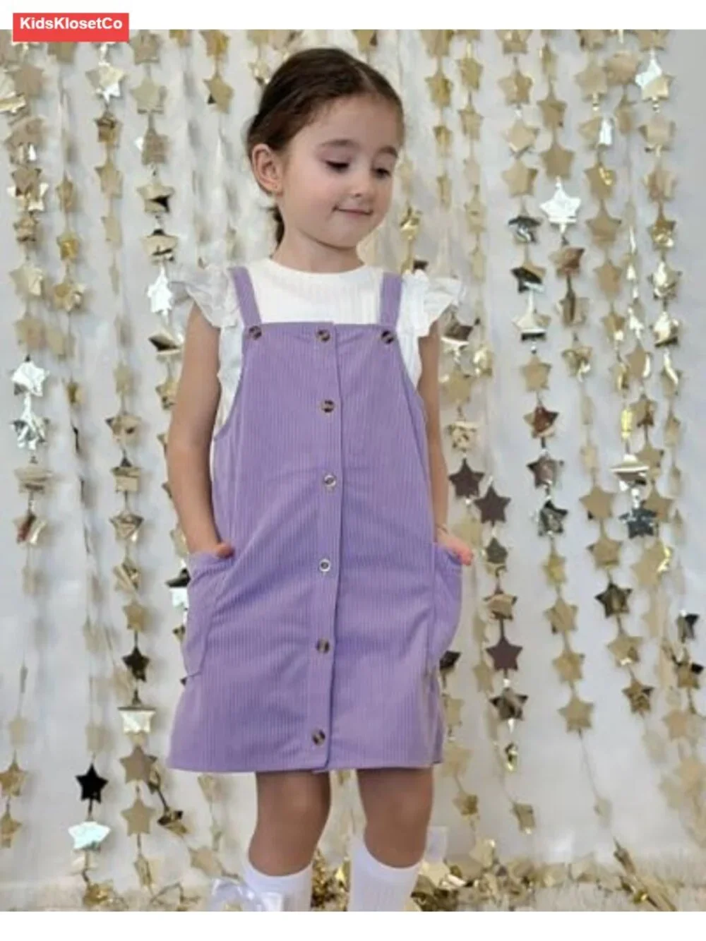 Toddler Girl Butterfly Sleeve Tee Corduroy Overalls Dress Set 2-Piece